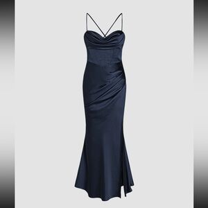 Cider Elegant Navy Backless Dress